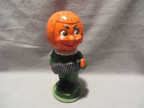 Vintage Ino Schaller Germany Halloween Girl Pumpkin Bobble Head