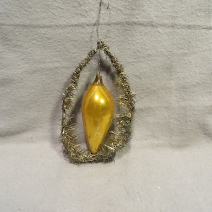 Vintage Antique Blown Glass and Metallic Tinsel Christmas Ornament