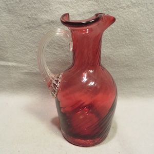 Vintage Small Cranberry Pitcher With Applied Glass Handle (Pilgrim?)