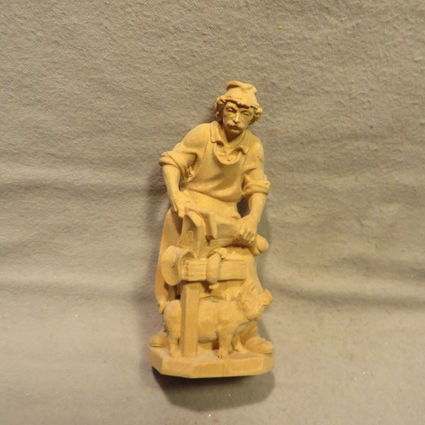 Vintage Edgar Schwer Oberammergau Germany Carved Wood Figurine of a Butcher