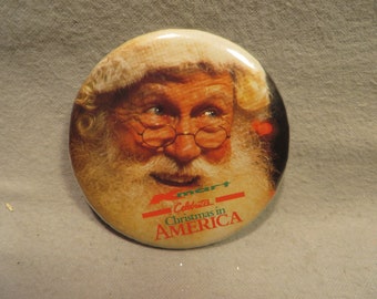 Vintage 3" Diameter Christmas Pinback Featuring Santa's Face and Advertising K-Mart