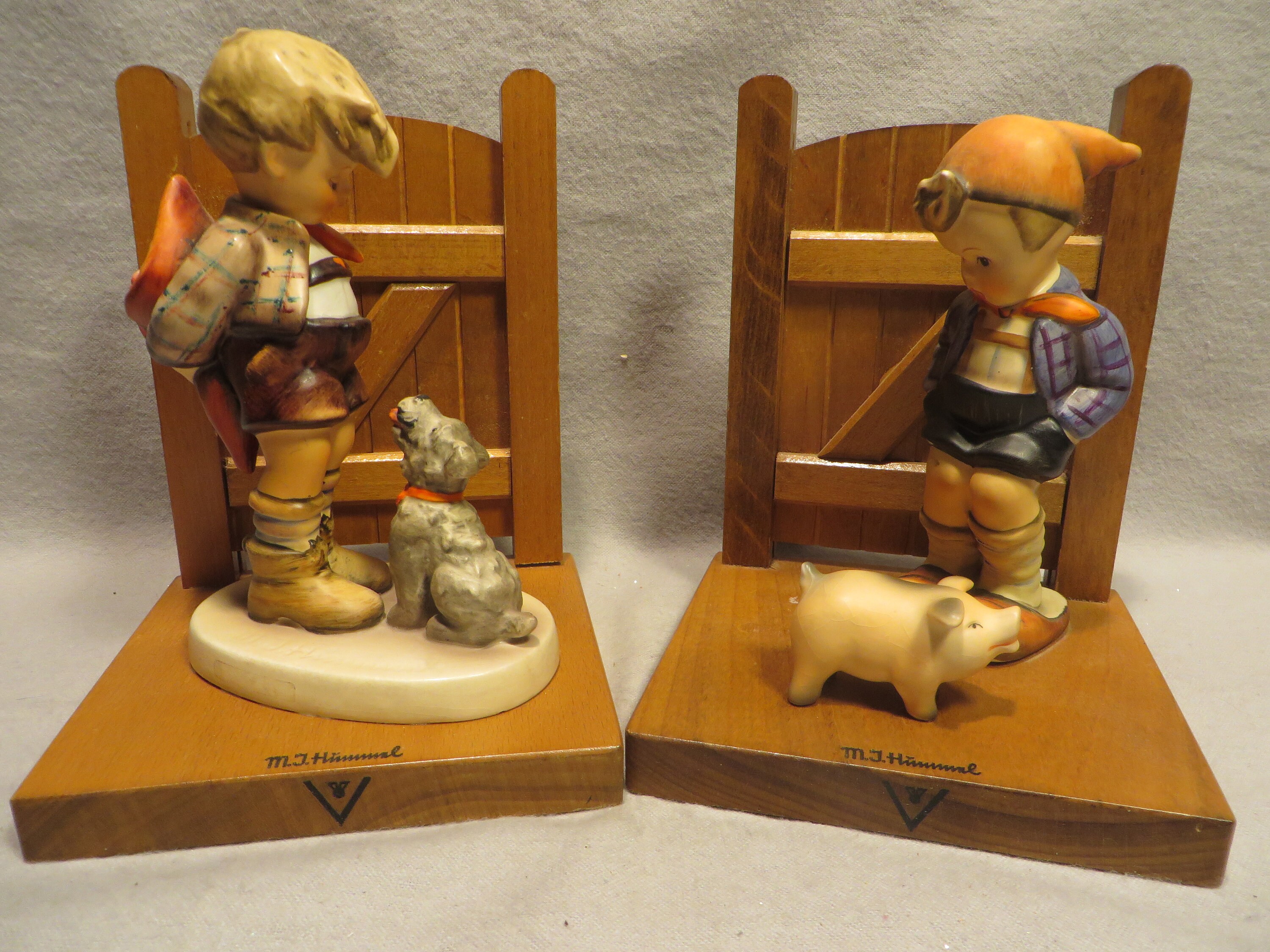 Vintage Pair of Goebel Hummel Wood Bookends With Hummel 66 Etsy