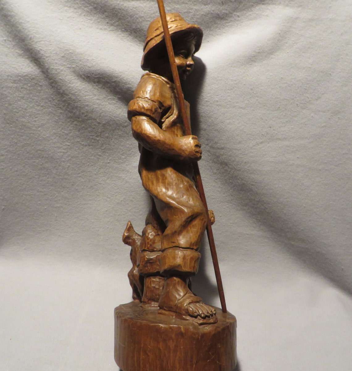 Vintage German Natural Wood Carved Figurine of a Boy With His Etsy