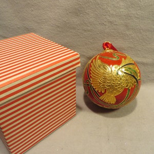 Vintage 3 1/4&quot; Diameter Cloisonne Christmas Ornament Featuring Gold Doves