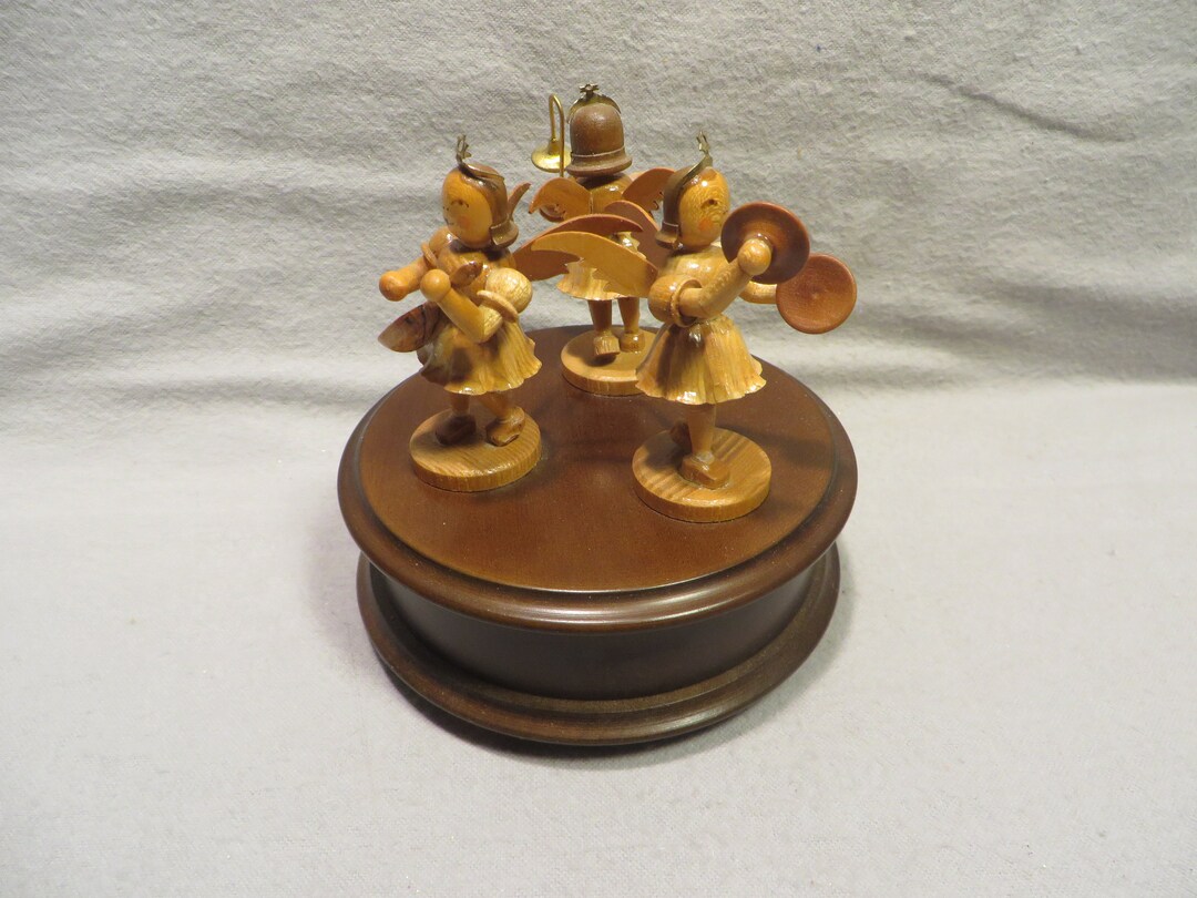 Vintage Swiss Music Box Featuring Wood Angels & Reuge Musical Movement