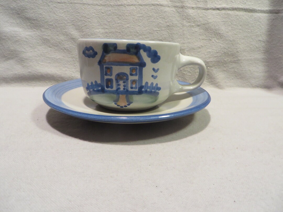 Vintage M.A. Hadley Pottery Tea Cup and Saucer 2 With House Motif Etsy
