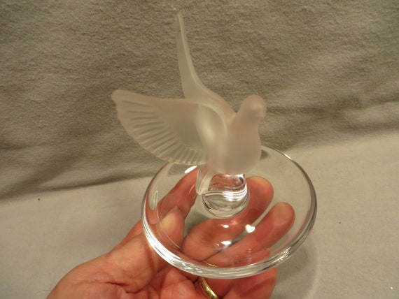 Vintage Lalique France Crystal Thalie Ring Tray Featuring a Dove