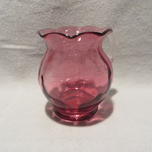Vintage Pilgrim Glass Small Cranberry Glass Pitcher With Clear Applied Ribbed Handle