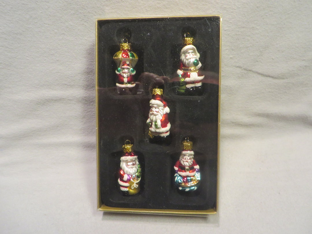 Box of Five Miniature Blown Glass Santa Christmas Ornaments in Etsy