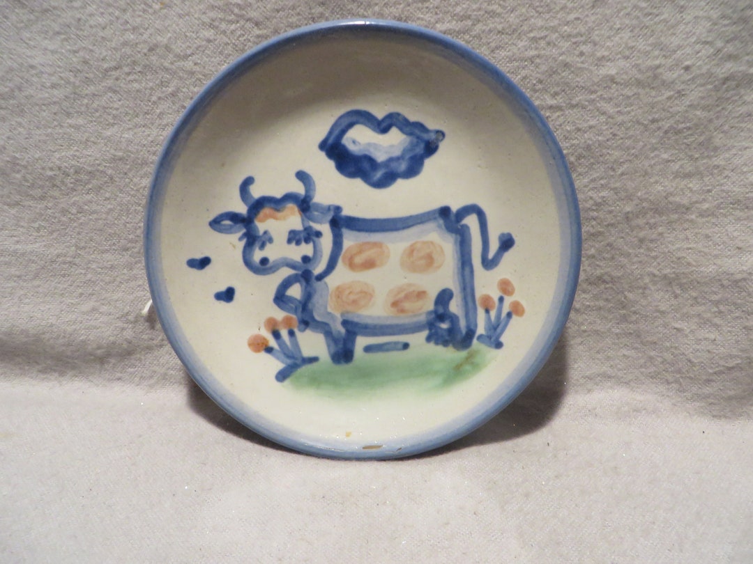 Vintage M.A. Hadley Pottery Coaster With Cow Motif Etsy