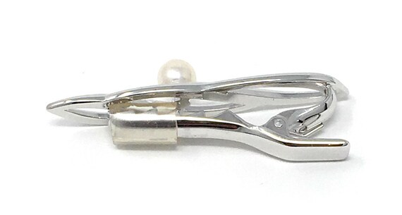 Vintage Mikimoto Silver Cuff Links and Tie Clip - image 2