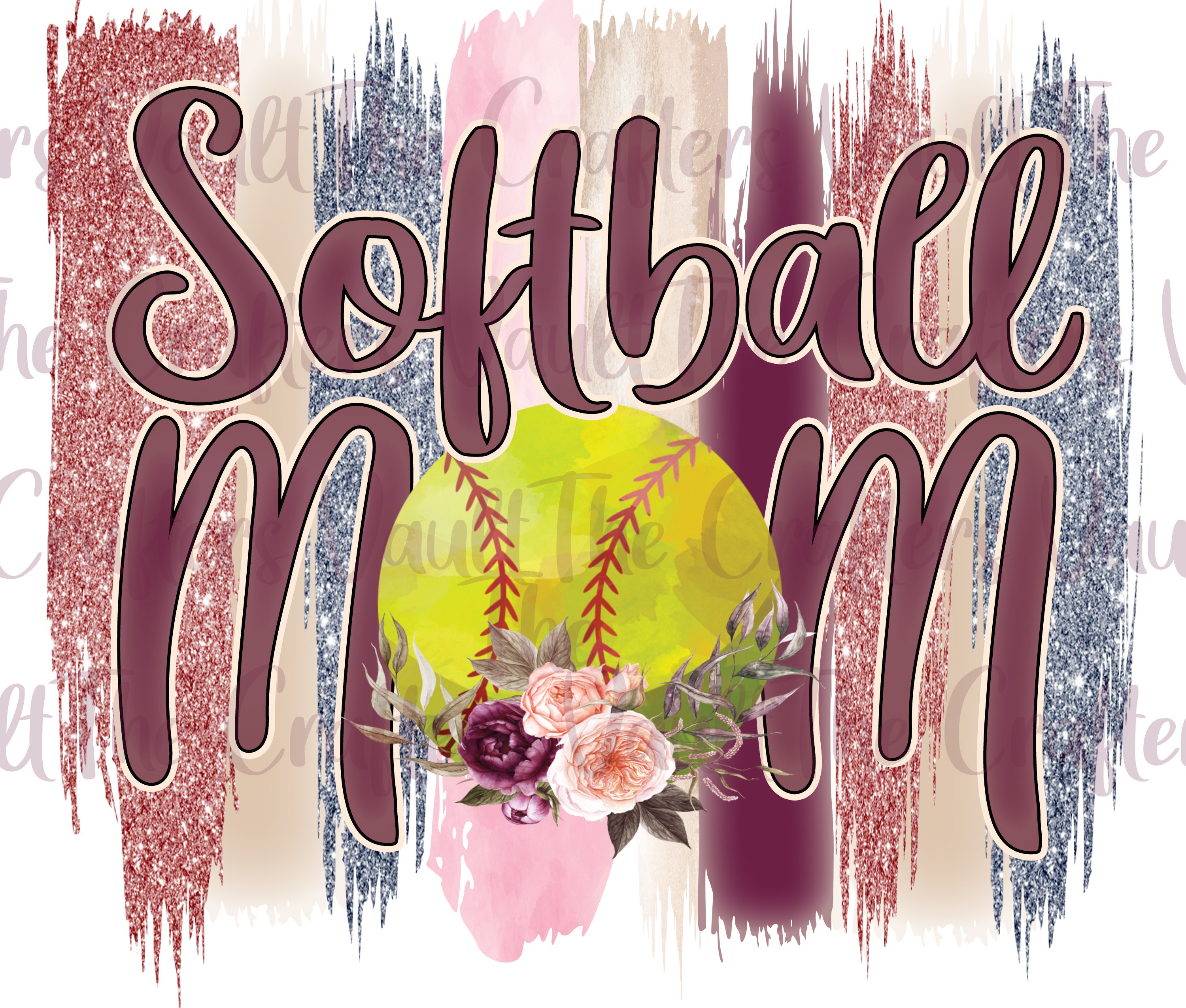 Softball Mama Blumen und Glitzer Sublimation Png, Softball Mama
