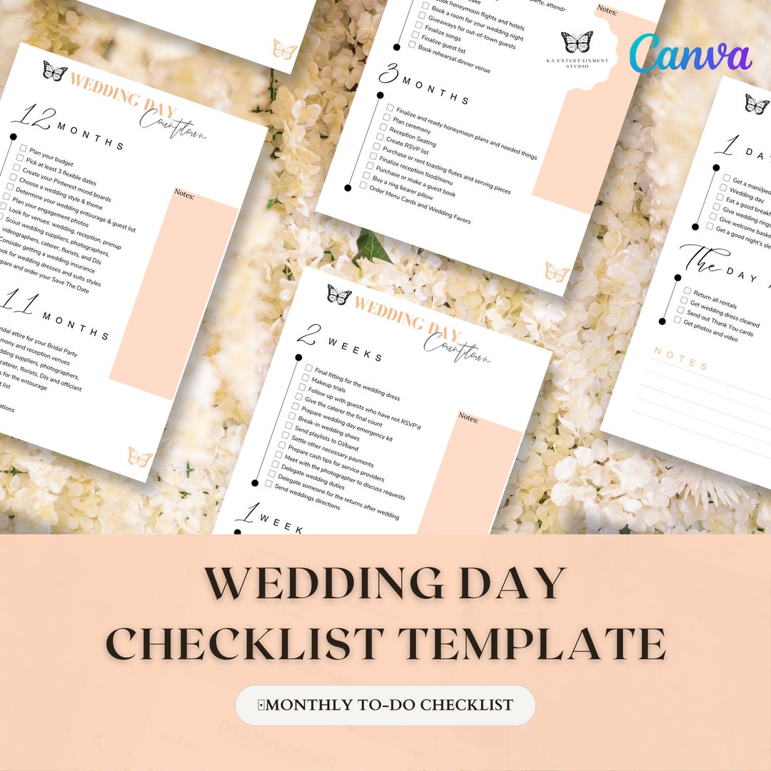 Wedding Day Checklist Template, Printable Checklist, Wedding Countdown ...