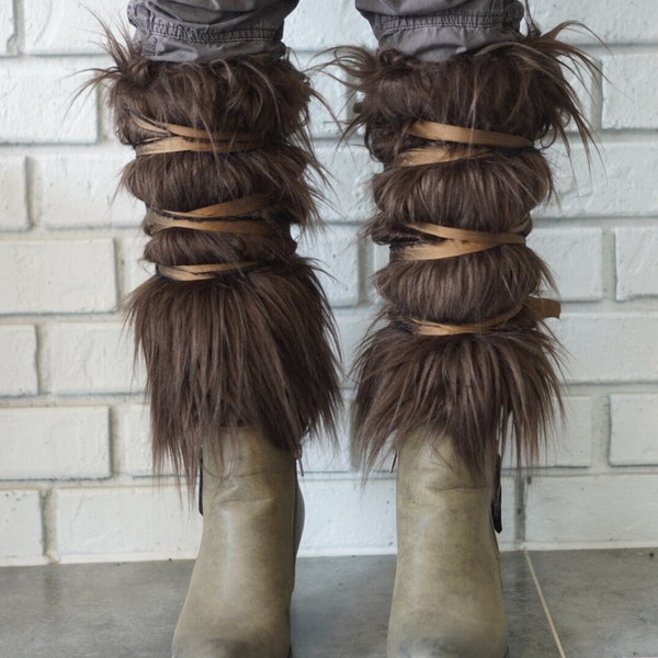 Faux Fur Leg bands, Viking Leg bands, Barbarian Leg bands, LARP Leg band, faux fur and leather leg bands, Leg Bracers, Cosplay, Costume