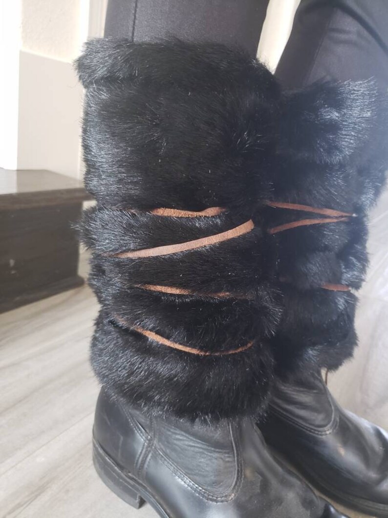 Viking Leg bands Leg Bracers faux fur and leather leg bands Cosplay LARP Leg band Faux Fur Leg bands Costume Barbarian Leg bands