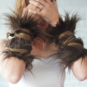 Faux Fur arm bands, Viking arm bands, Barbarian arm bands, LARP arm band, faux fur and leather armbands, Arm Bracers, Cosplay, Costume