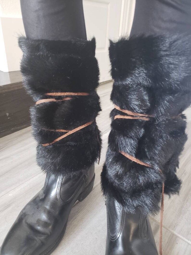 Viking Leg bands Leg Bracers faux fur and leather leg bands Cosplay LARP Leg band Faux Fur Leg bands Costume Barbarian Leg bands