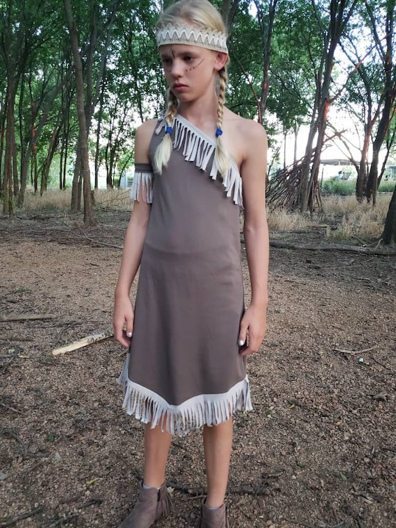 Pocahontas Outfit, Indian Costume, Sacagawea Costume, Pocahontas Costume,  Girls Costume, Girls Halloween Costume, Indian Dress, Fringe Dress 