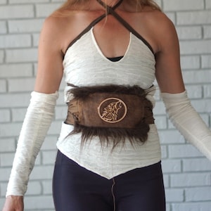 Viking Woman Costume: Faux Fur Wolf Belt, Fringe Skirt Cosplay