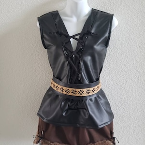 Viking Woman Costume: Faux Leather Outfit with Celtic Belt