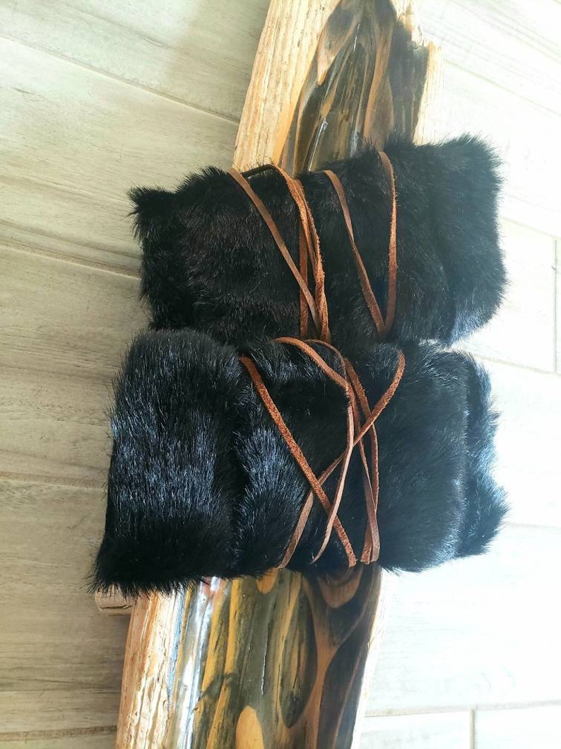 Viking Leg bands Leg Bracers faux fur and leather leg bands Cosplay LARP Leg band Faux Fur Leg bands Costume Barbarian Leg bands