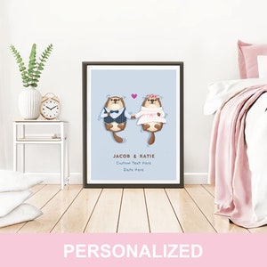 Otter wedding gifts wall art significant otter couples gifts engagement present sea otter housewarming husband wife otter personalized gift.