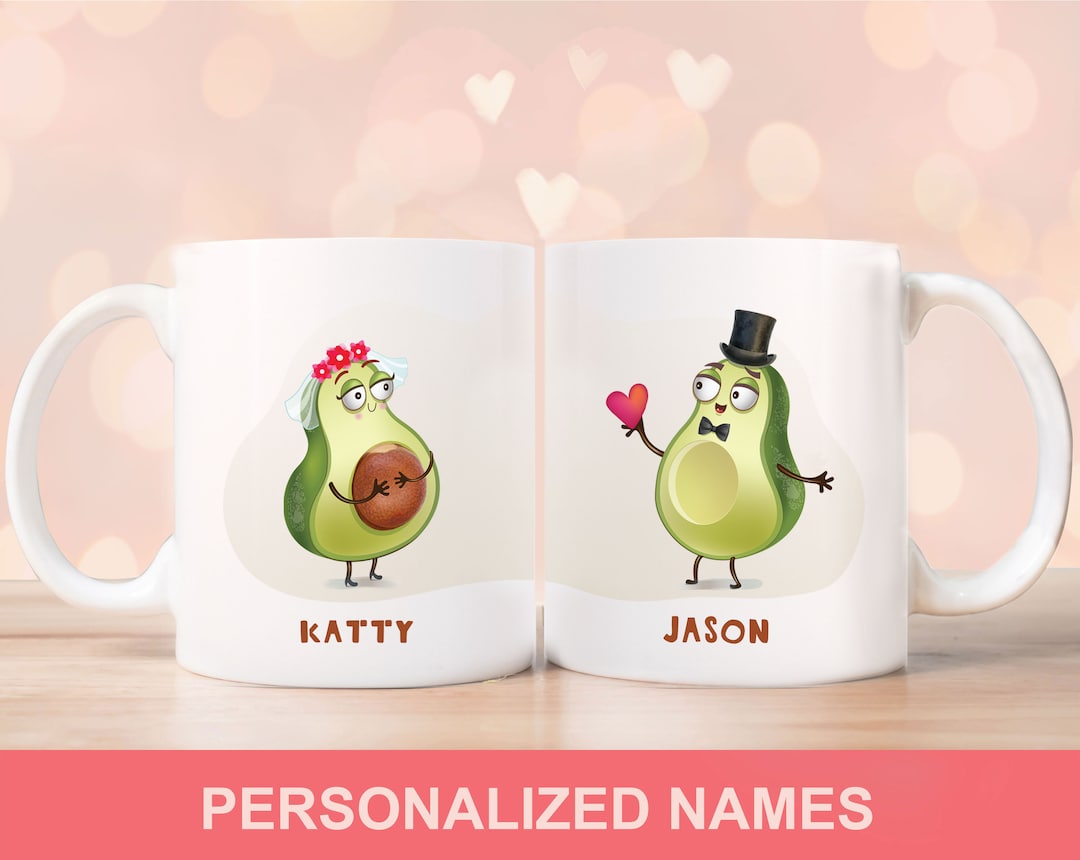 ENGAGEMENT AVOCADO Couples Mug Gift Set. Funny Wedding Anniversary Cute Gift Boyfriend