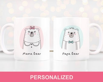 Mama papa bear mug set mom dad to be New parents gift pregnancy baby announcement gift ideas Baby shower gift for new parents to be gift set