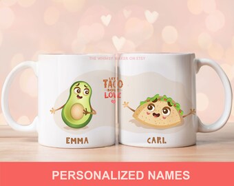 PERSONALIZED COUPLE MUG. Funny Personalized Anniversary Mug. Taco Avocado Funny mug for Husband. Cute boyfriend anniversary gift.