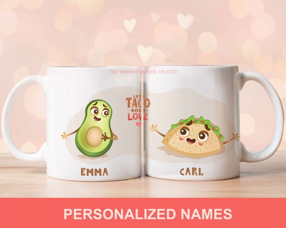 PERSONALIZED COUPLE MUG. Funny Personalized Anniversary Mug. Taco Avocado Funny mug for Husband. Cute boyfriend anniversary gift.