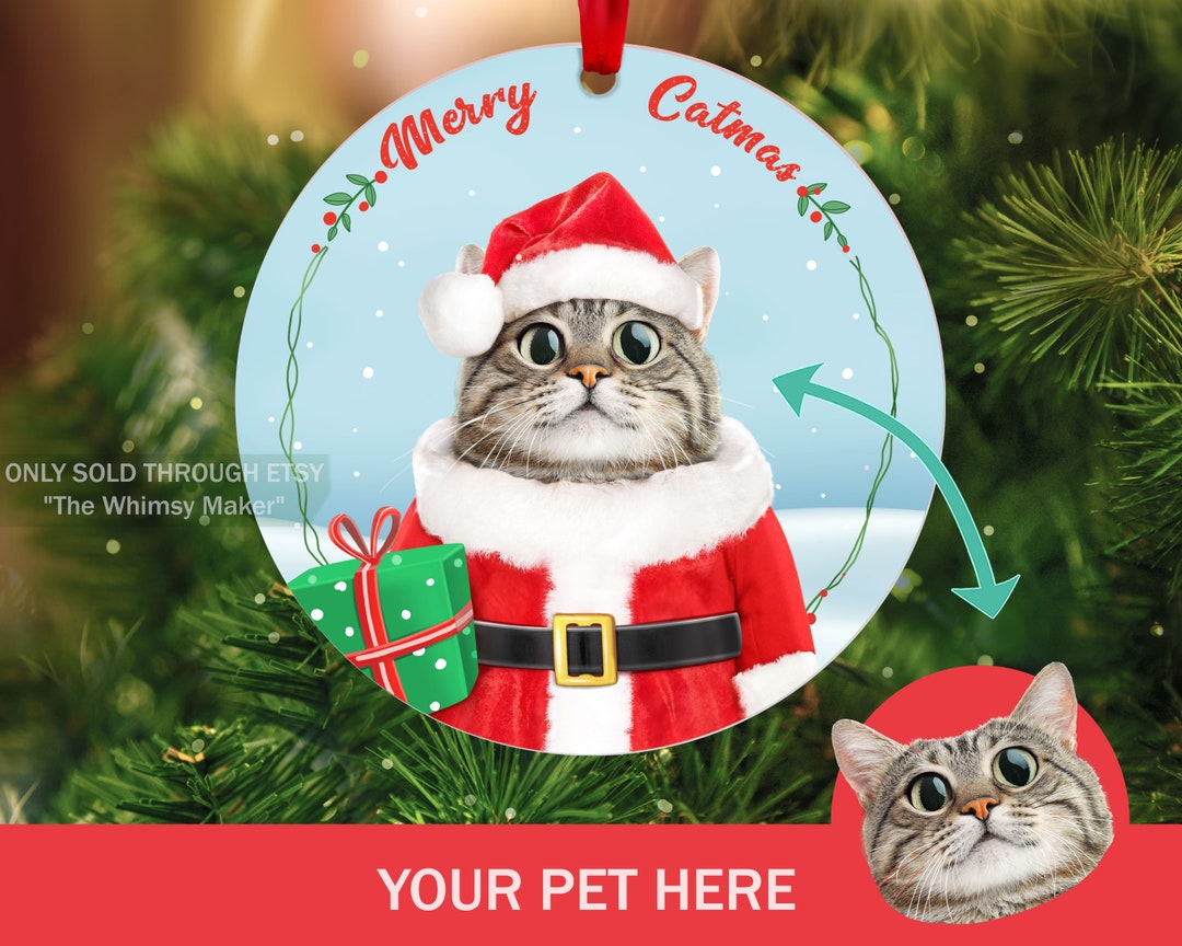 Cat Ornament Photo Personalized Christmas Santa Paws Custom Cat ...