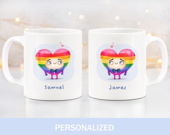 Gay couple engagement gift Mr and Mr wedding gift personalized 2 husbands anniversary present boyfriend and boyfriend matching mug set cups.