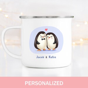 Penguin camper mug cute couple gift wedding penguin engagement gift campers camping present boyfriend mr mrs coffee mugs his hers camp mug.