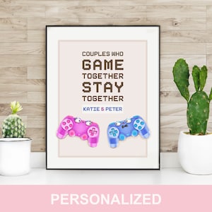Gamer wedding gifts for gamer couples engagement present for gamers nerdy couples housewarming present player 1 player 2 wall art game room.