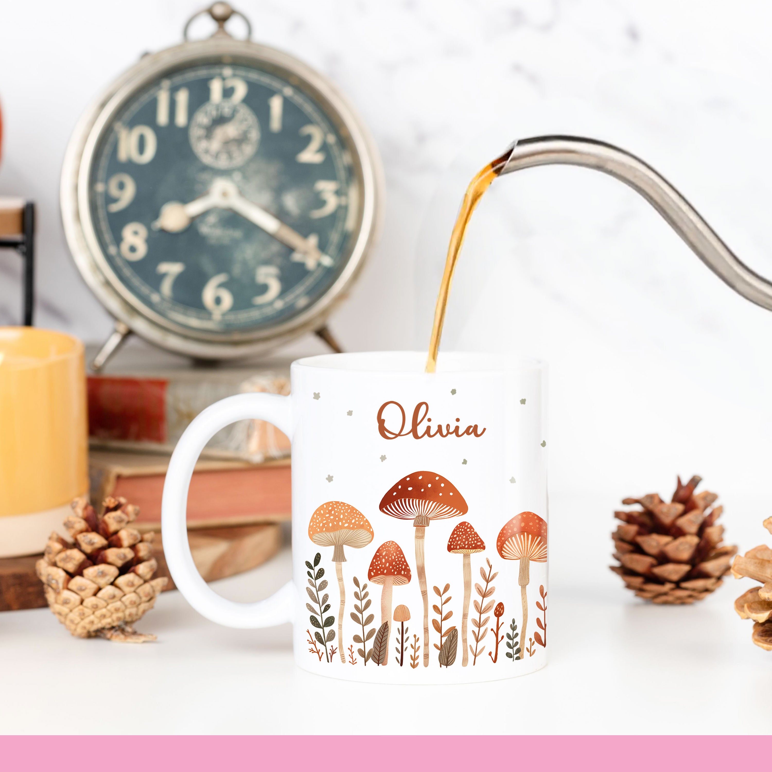 Custom Name Mushroom Tea Cup - Personalized Red Mushrooms Coffee Mug Gift For Coworkers, Botanists & Nature Lovers - View #4