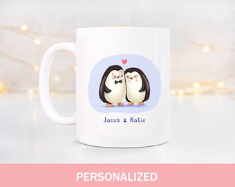 Custom made Gift for her 01 Mr Mrs Penguin Set of 2-  Matching His and Hers Mugs Cute Animal Couple Mugs Friendship Mugs
