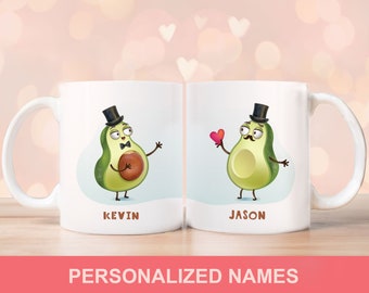 ENGAGEMENT GAY COUPLE Avocado Gift. Funny Anniversary present for gay couple. Cute Custom couple gift mug for Husband Him Boyfriend. .
