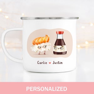 Camper mug set cute enamel couple mugs Sushi soy sauce engagement gift campers camping anniversary gift him boyfriend mr mrs mugs his hers.
