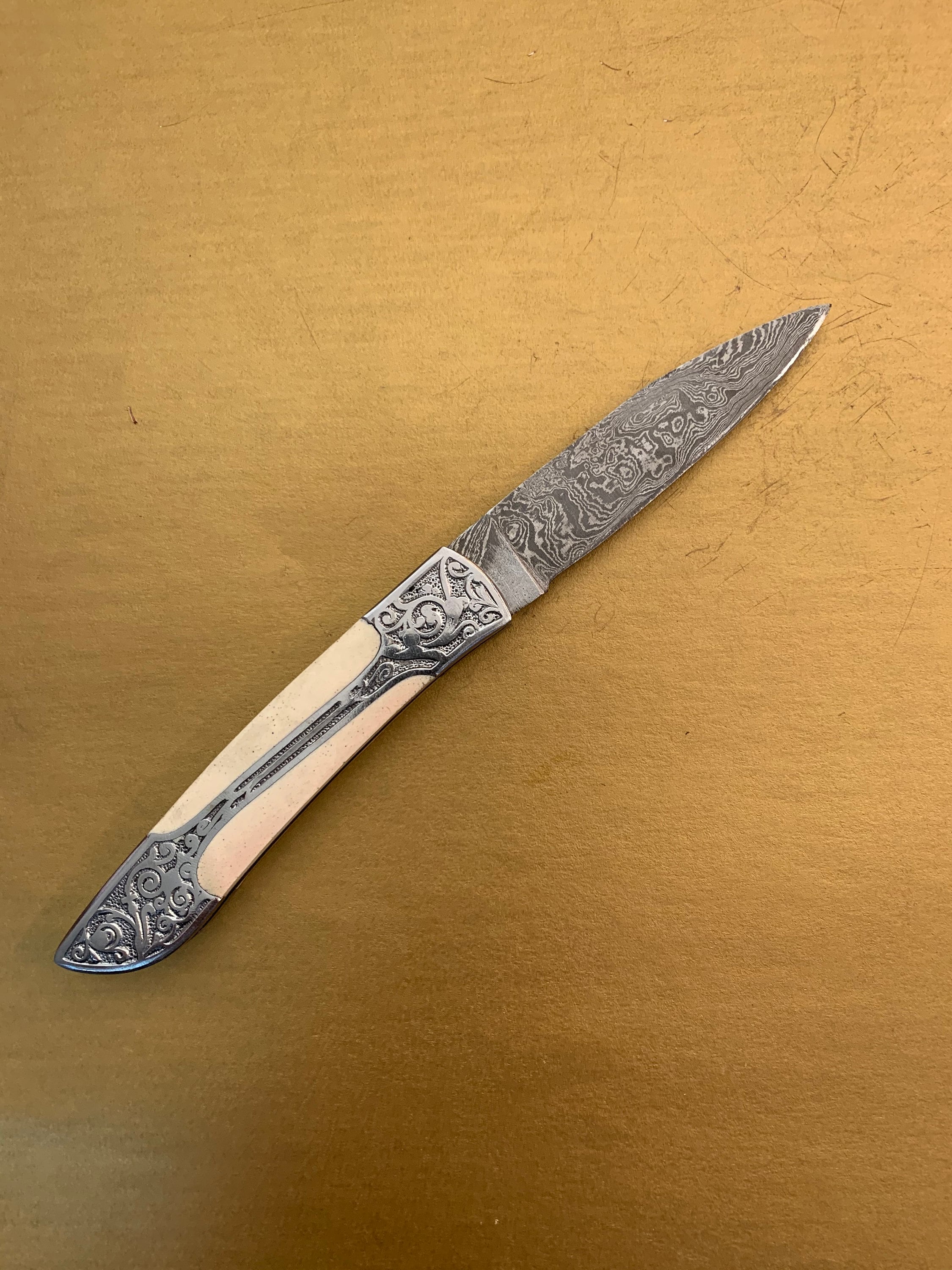 8 Personal Folding Knife with engraved floral silver bolster & Bone handle