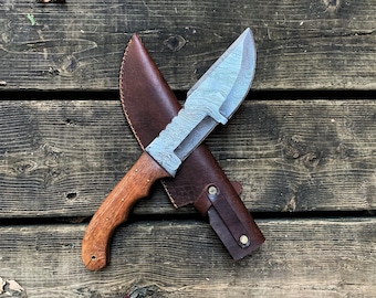 Hand Made Damascus Steel Tracker Knife For Hunting Camping fishing And  All Outdoor Activities With Walnut Wood Handle - Gift for Him