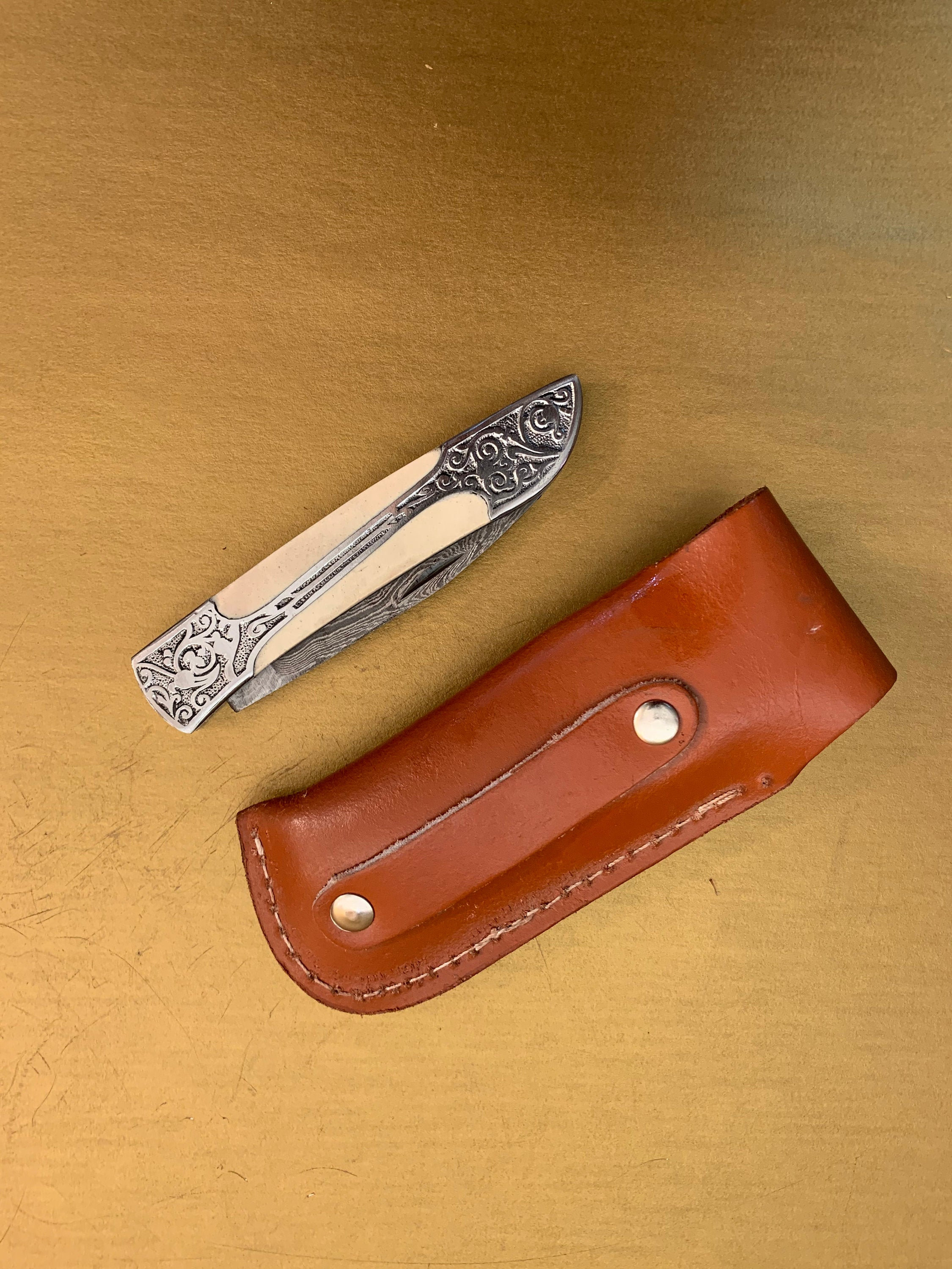 8 Personal Folding Knife with engraved floral silver bolster & Bone handle