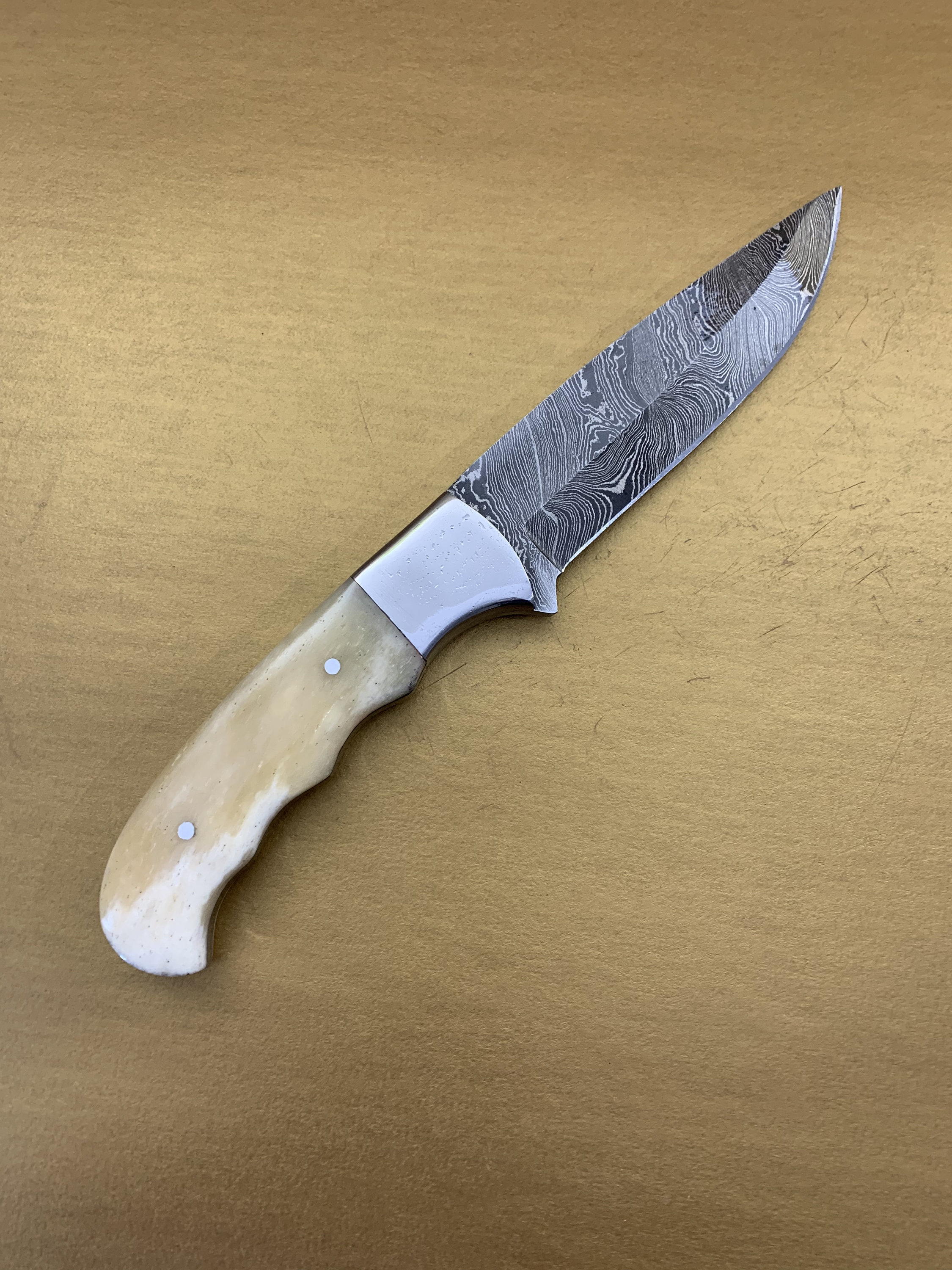 Serrated Spline 9 Damascus Steel Handmade fixed blade Hunting Knife with Beige color Micarta Handle