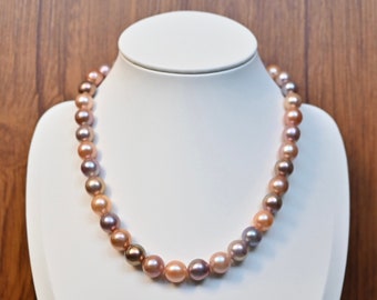 Collar de perlas de agua dulce AAA, collar de perlas barrocas de 9-11 mm, collar de perlas de colores mixtos, alto brillo