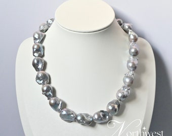 Collana di perle d'acqua dolce, collana di perle barocche da 15-16 mm, collana di perle, collana di perle di palla di fuoco