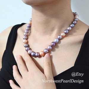 Freshwater Pearl Necklace, 10-13mm round Pearl Necklace, Edison pearl necklace, High luster mixed color pearl necklace