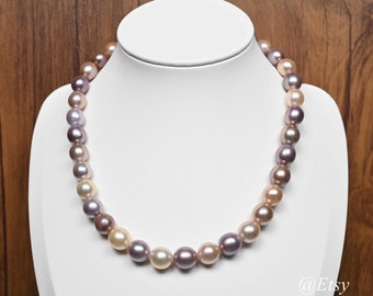 AAA Freshwater Pearl Necklace, 9-11mm baroque Pearl Necklace, mixed colored pearl necklace,  iridescent pearl necklace