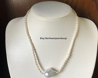 Baroque Pearl Necklace, 16.9mm Large Fireball Pearl Necklace,Large Freshwater pearl necklace,High luster fireball pearl necklace