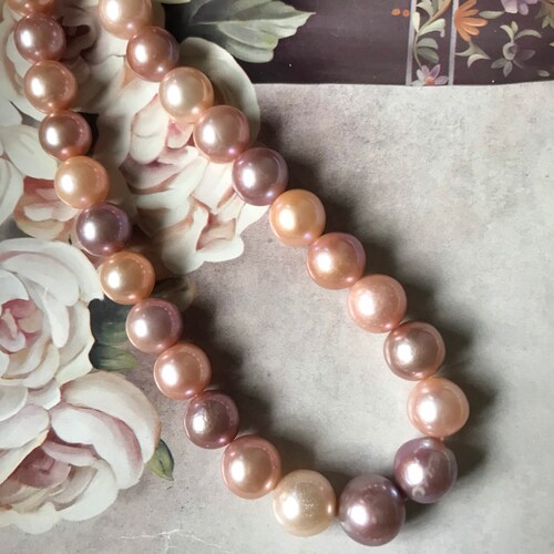 Freshwater pearl necklace,10-12mm shops pearl necklace,mixed color necklace ,near round pearl necklace