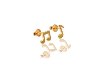 18K Yellow Gold Earrings,18K Solid gold studs earrings, music note earrings