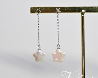 Genuine cultured Freshwater star pearl earrings,S925 silver earrings, freshwater pearl dangle earrings
